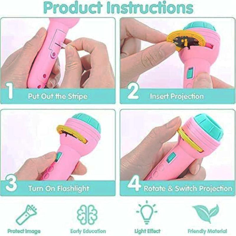 Kids HD Projection Flashlight with 8 Patterns, Multicolor, ABS Plastic